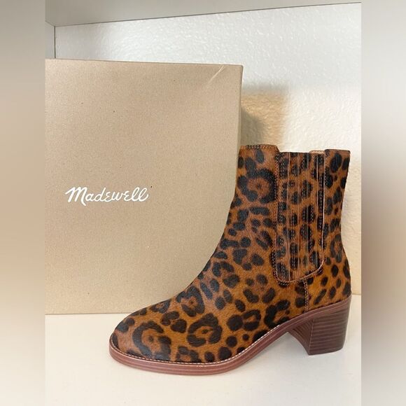 NEW Madewell Real Fur -The Autumn High Chelsea Boot in Leopard Calf Hair Size 9 - Picture 4 of 10
